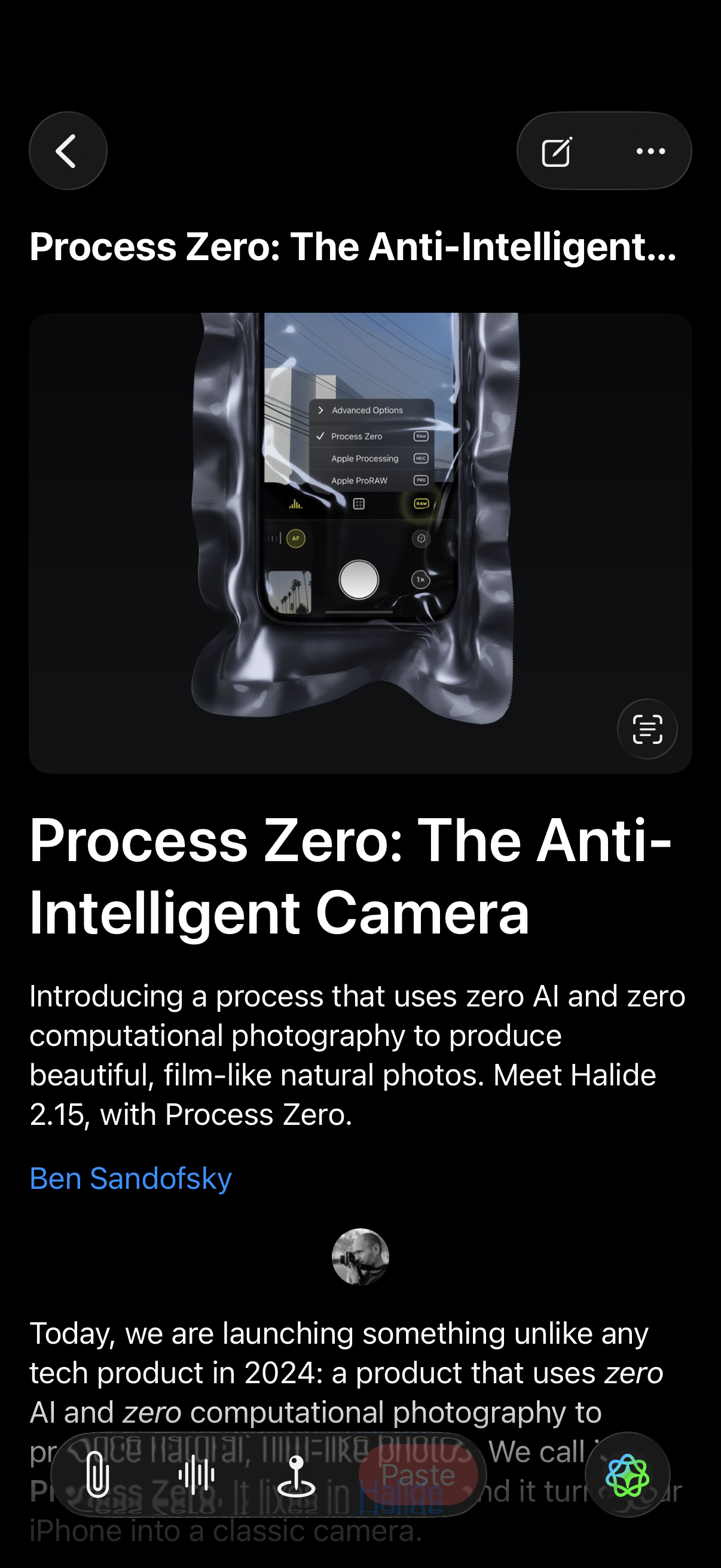 A photography blog post, extracted (dark)
