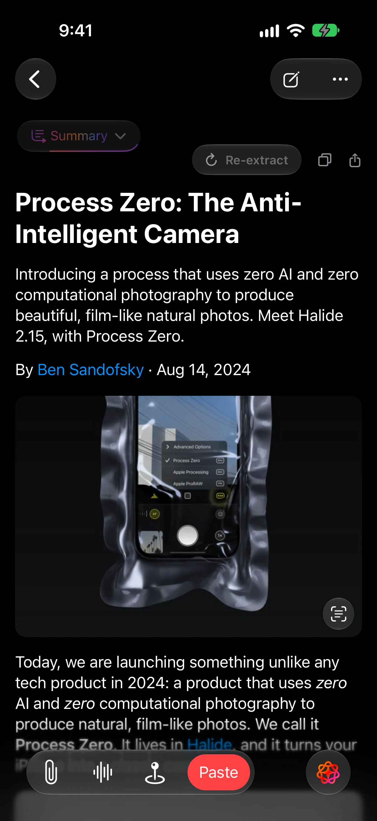 A photography blog post, extracted (dark)