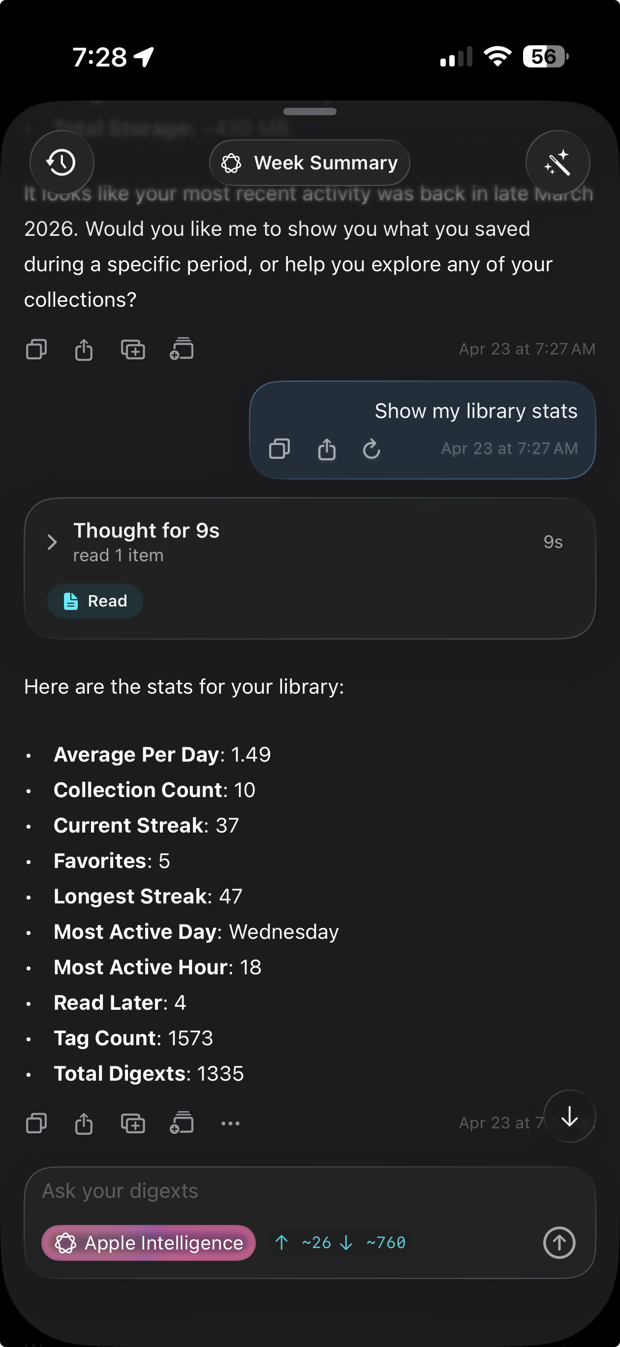 LLM chat querying saved content